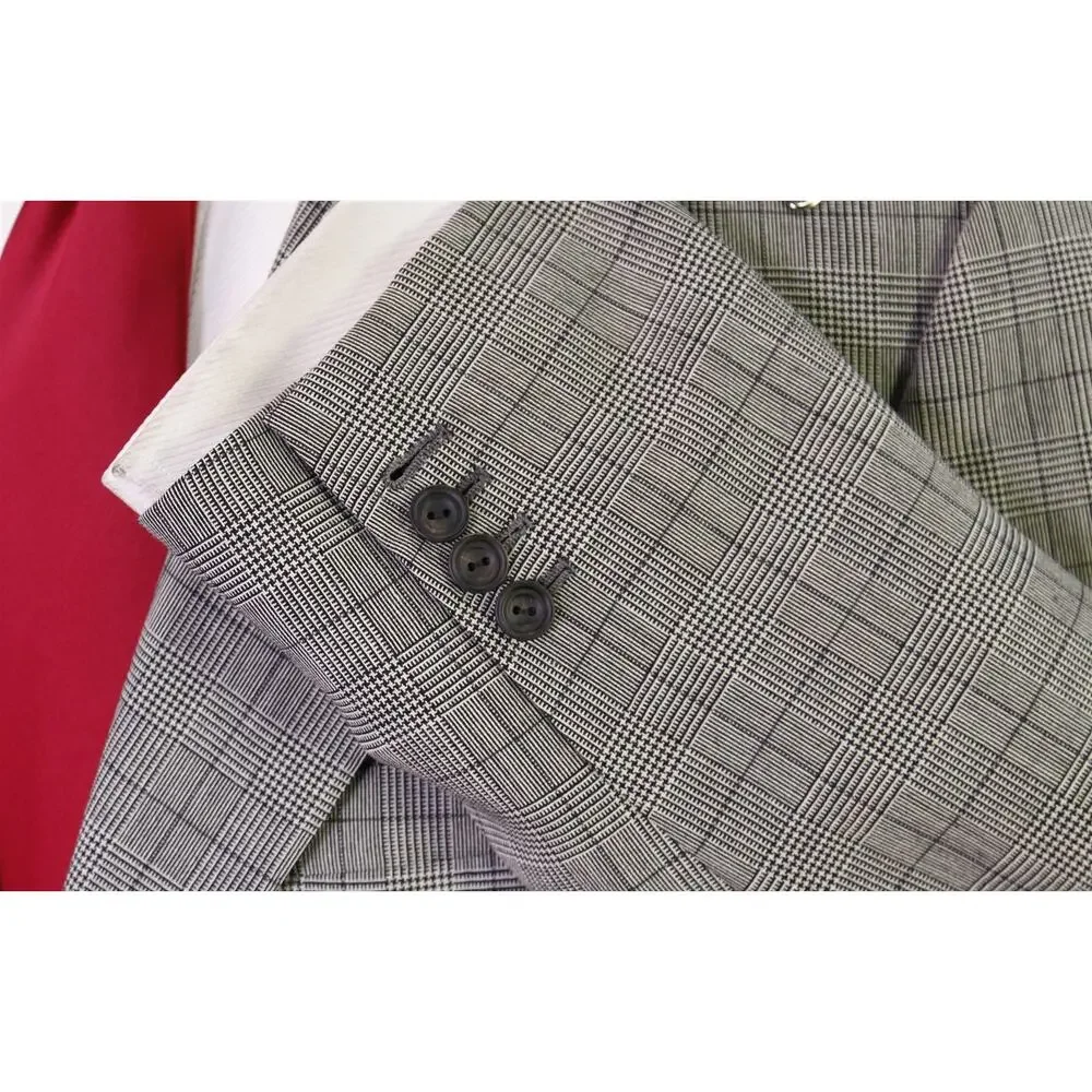 Edgar Pomeroy Bespoke Tan Black Plaid 2-Btn Handmade Wool Suit 38S